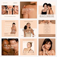 Skincare aesthetic Instagram post template set vector