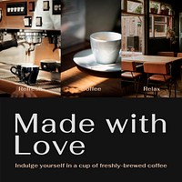 Aesthetic cafe Instagram post template, made with love text vector