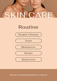 Skincare routine poster editable template, earth tone design psd