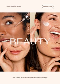 Diverse beauty poster editable template, skincare ad vector