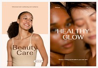 Beauty aesthetic poster editable template, skincare, dual set psd