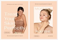 Beauty aesthetic poster editable template, dual set psd