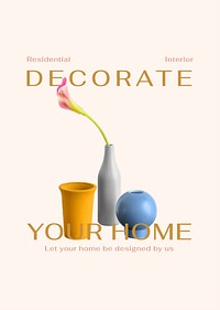 Home decoration poster editable template, minimal design psd