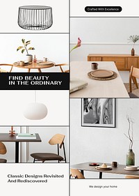 Home interior poster editable template, photo collage design psd