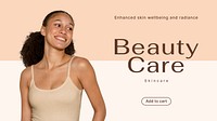 Beauty care blog banner template, minimal skincare ad vector