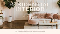 Residential interior YouTube thumbnail template, living room photo vector