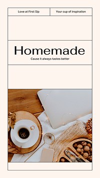 Homemade coffee Instagram story template, cozy aesthetic vector