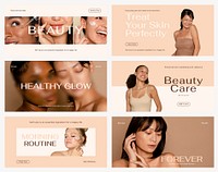 Beauty aesthetic Twitter post template, skincare ad set vector