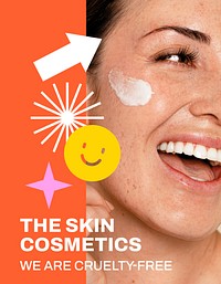 Cosmetics skincare flyer editable template, cute Memphis design vector