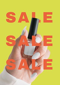 Beauty sale poster editable template, nail polish photo vector
