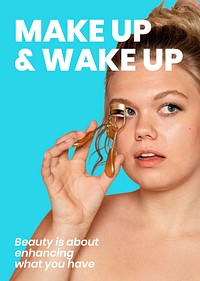 Makeup beauty poster editable template, blue ad design psd