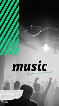 Music, concert Instagram story template, let it speak for your soul quote vector