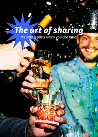 Party, celebration poster editable template, people pouring drinks photo vector