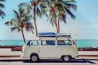 Classic van parked near beach