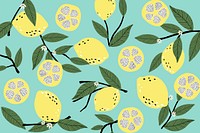 Aesthetic lemon background, tropical fruit illustration