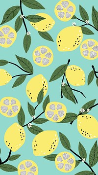 Aesthetic lemon background, tropical fruit illustration