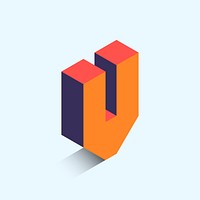 Orange isometric alphabet V vector