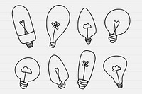 Doodle light bulbs in creative minimal style