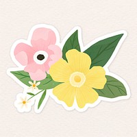 Yellow and pale pink flowers with leaves illustration