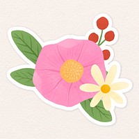 Pink and pale yellow flowers with leaves illustration
