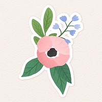 Pale pink flower with leaves illustration