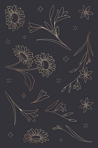 Floral pattern background, gold flowers psd