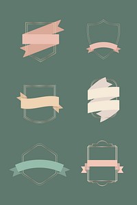 Gold frames with ribbon banners set illustration