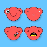 Red monster frog emoticon sticker set vector