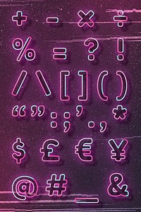 Pink neon font symbol vector typography set