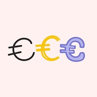 Pastel doodle font Euro currency symbol set