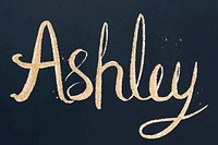 Gold glittery font Ashley vector typography