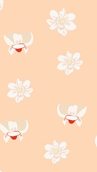 White magnolia floral pattern beige mobile wallpaper