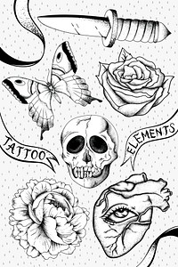 Vintage tattoo outline psd icon set