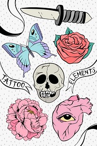 Vintage flash old school tattoo design icon set