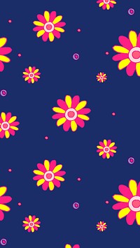 Yellow pink flower pattern phone wallpaper illustration