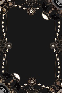 Indian Mandala pattern frame black floral background