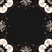 Indian Mandala pattern frame black botanical background