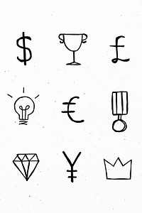 Black psd currency symbols icons doodle set