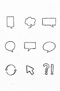 Black speech bubbles psd with doodle art design set
