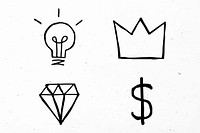 Black brainstorming vector icons with doodle art design set