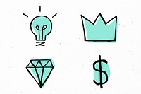 Green brainstorming psd icons with doodle art design set