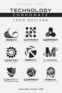 Simple Corporate technology vector futuristic logo set