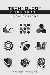 Simple corporate technology psd futuristic icon set