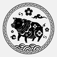 Year of pig badge psd black Chinese horoscope animal