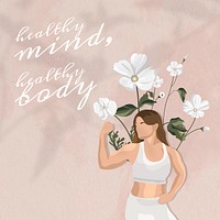 Motivational quote editable template vector health and wellness yoga woman color floral social media post