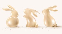 3D Easter bunny psd in luxury gold holidays celebration theme set