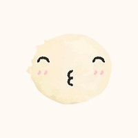 Cute watercolor emoticon with kissing face in doodle style