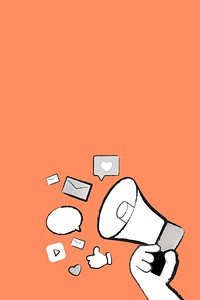 Orange marketing background social media advertising megaphone doodle illustration