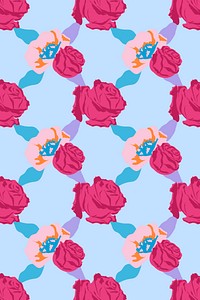 Pink cute floral pattern with roses blue background
