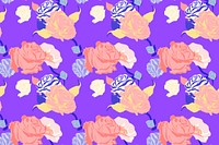 Pink spring floral pattern with roses purple background